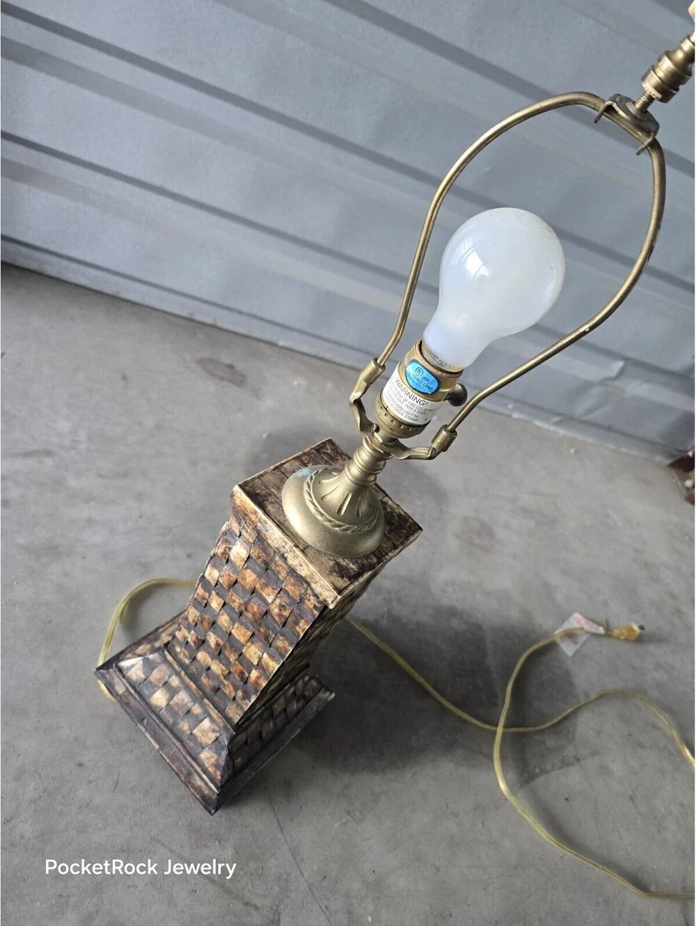 John Richards Bone Tile Brass Lamp 1980-90s 2ft Tall From Base - No Shade